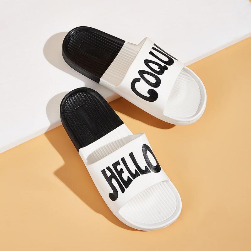 

Guys Letter Graphic Open Toe Sliders, White