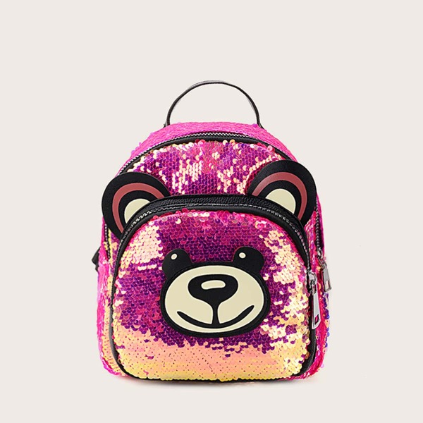 

Girls Sequins Decor Bear Design Backpack, Pink