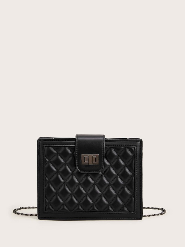 

Twist Lock Quilted Chain Bag, Black