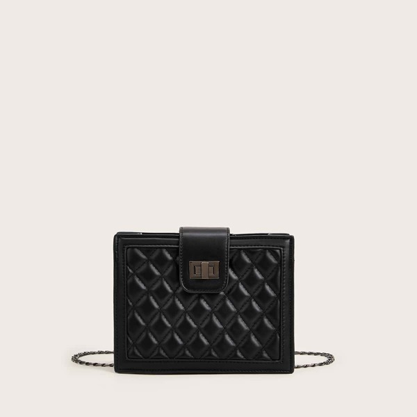 

Twist Lock Quilted Chain Bag, Black