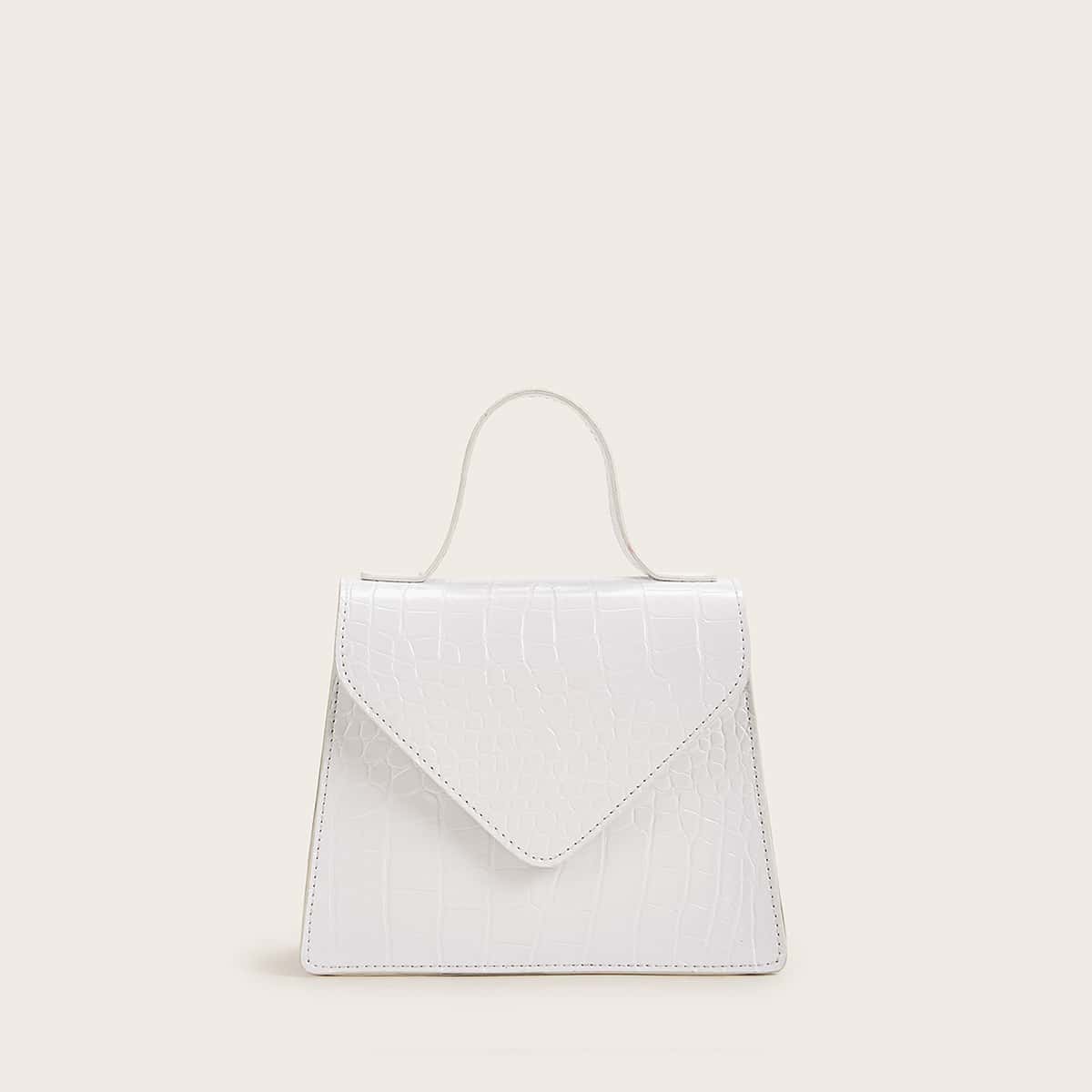 

Croc Embossed Flap Satchel Bag, White