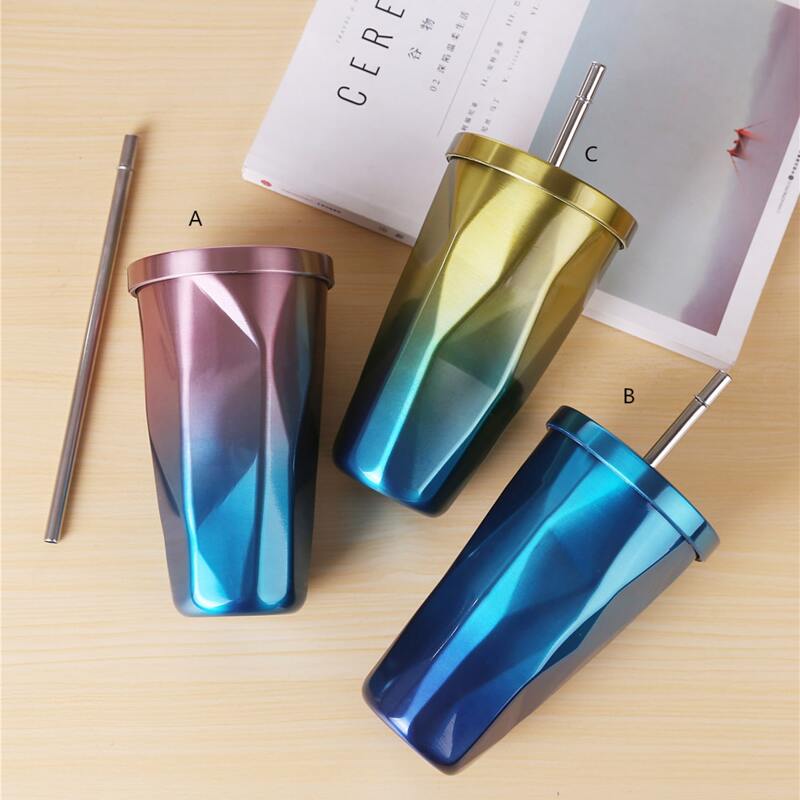 

1pc Geometric Pattern Metallic Straw Bottle, Multicolor