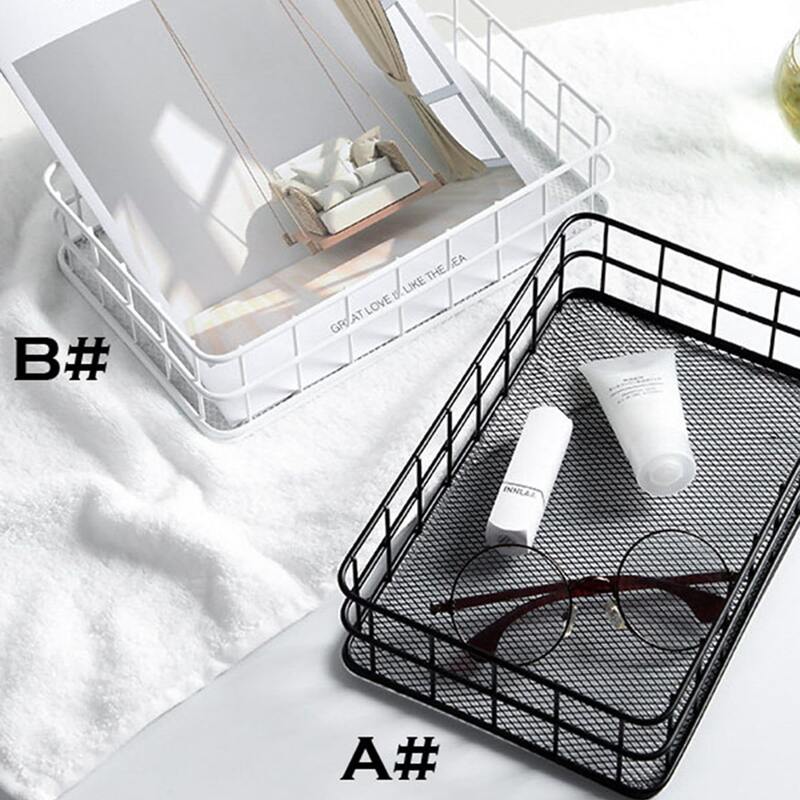 

1pc Iron Storage Basket, Black and white