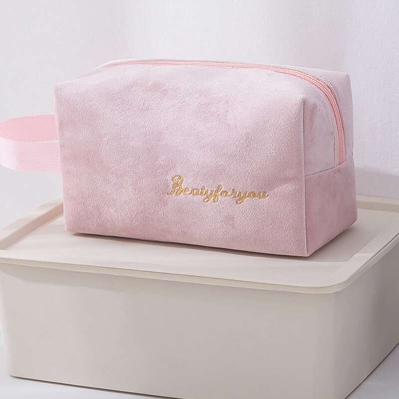 

1pc Letter Embroidered Plush Storage Bag, Multicolor