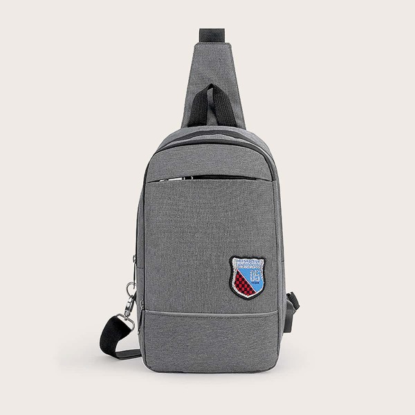 

Men Badge Patch Decor Sling Bag, Grey