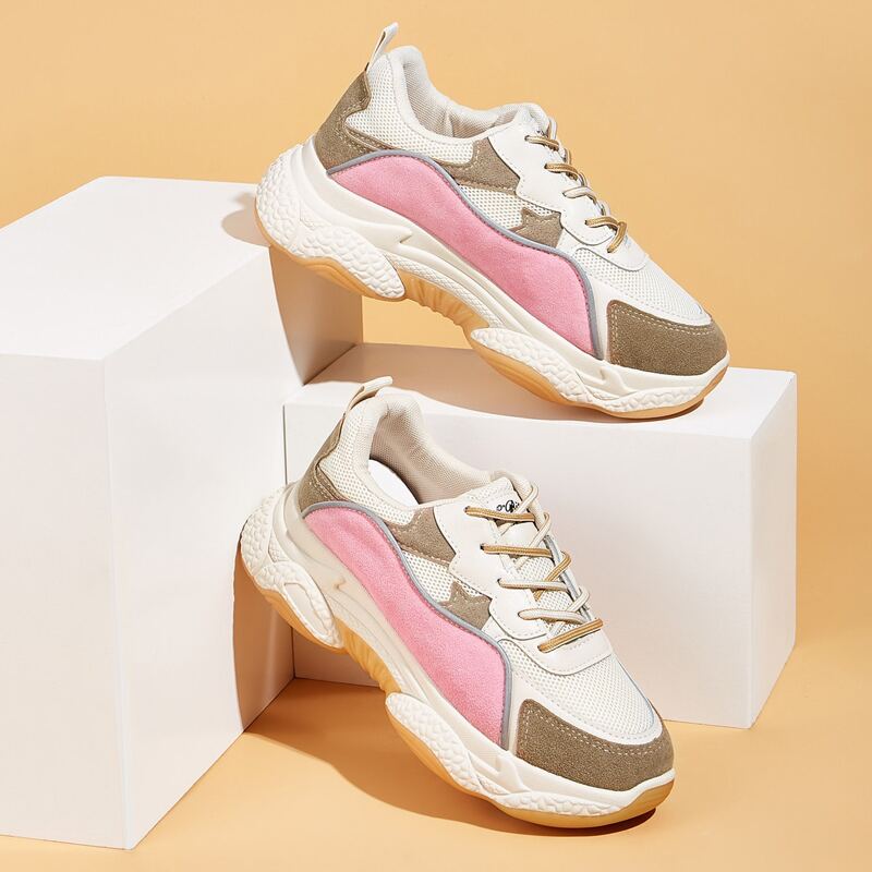 

Color Block Lace-up Front Chunky Sneakers, Multicolor