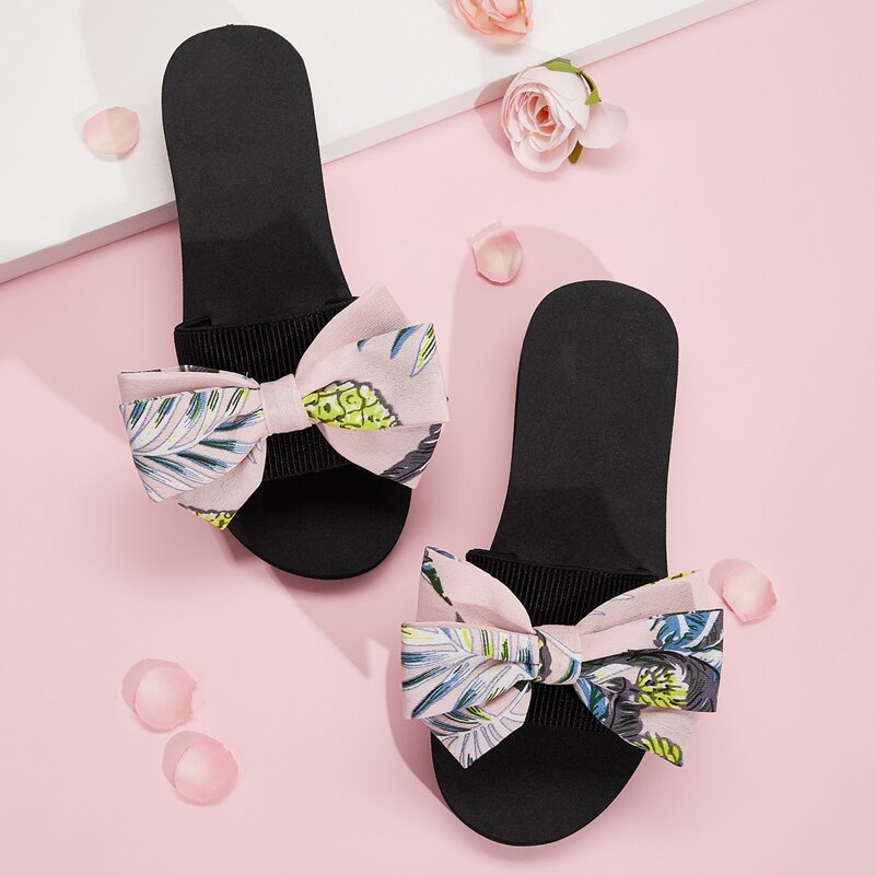 

Bow Decor Open Toe Sliders, Multicolor