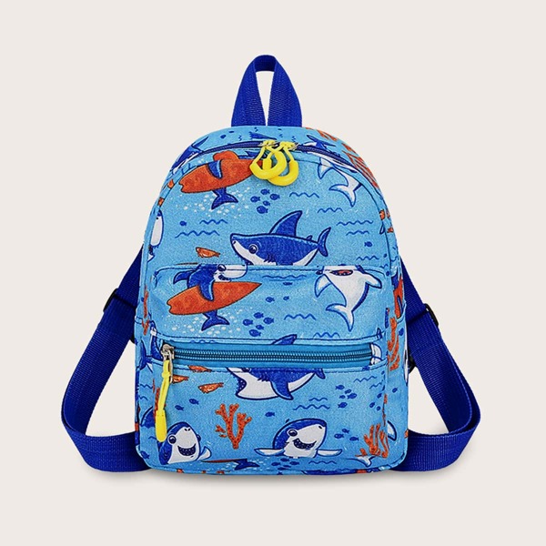

Kids Shark Graphic Pocket Front Backpack, Blue