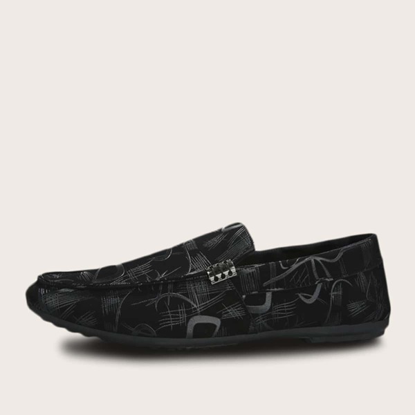 

Men Metal Detail Flat Loafers, Black