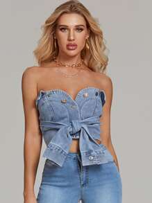tie front denim top