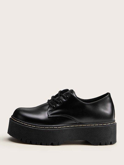 Lug Sole Lace-up Front Flats