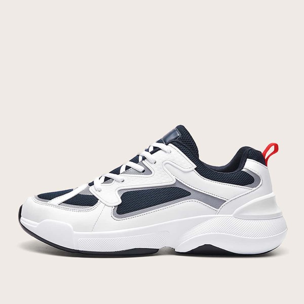 

Men Mesh Panel Lace-up Front Sneakers, White