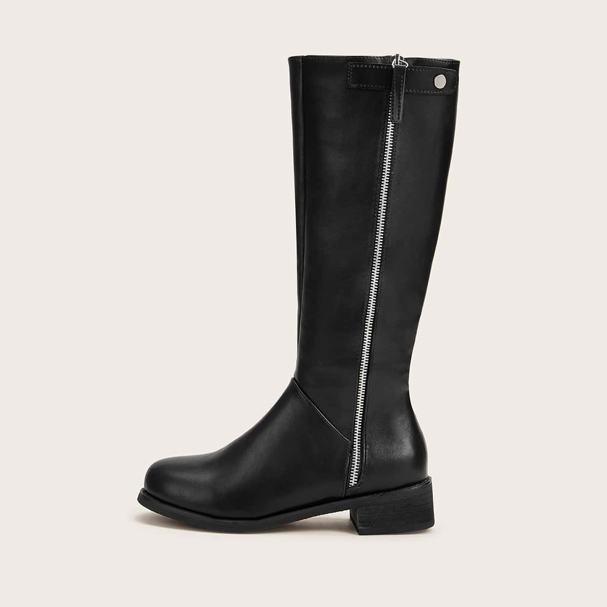 

Side Zip Knee High Boots, Black