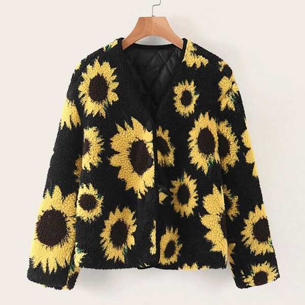 

Sunflower Print Teddy Jacket, Multicolor