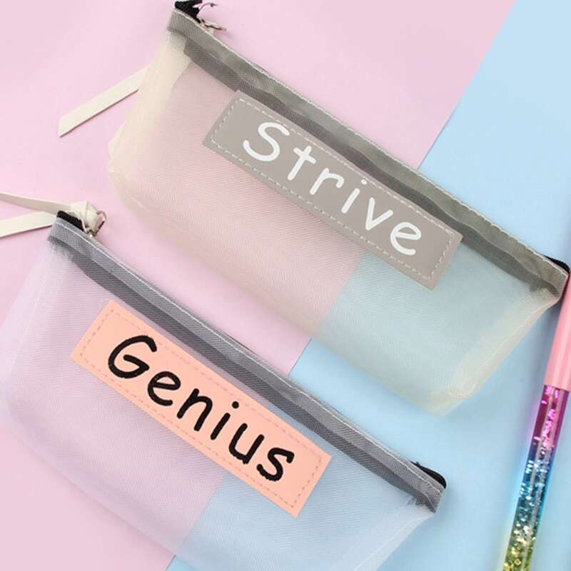 

1pc Letter Patch Mesh Pencil Case