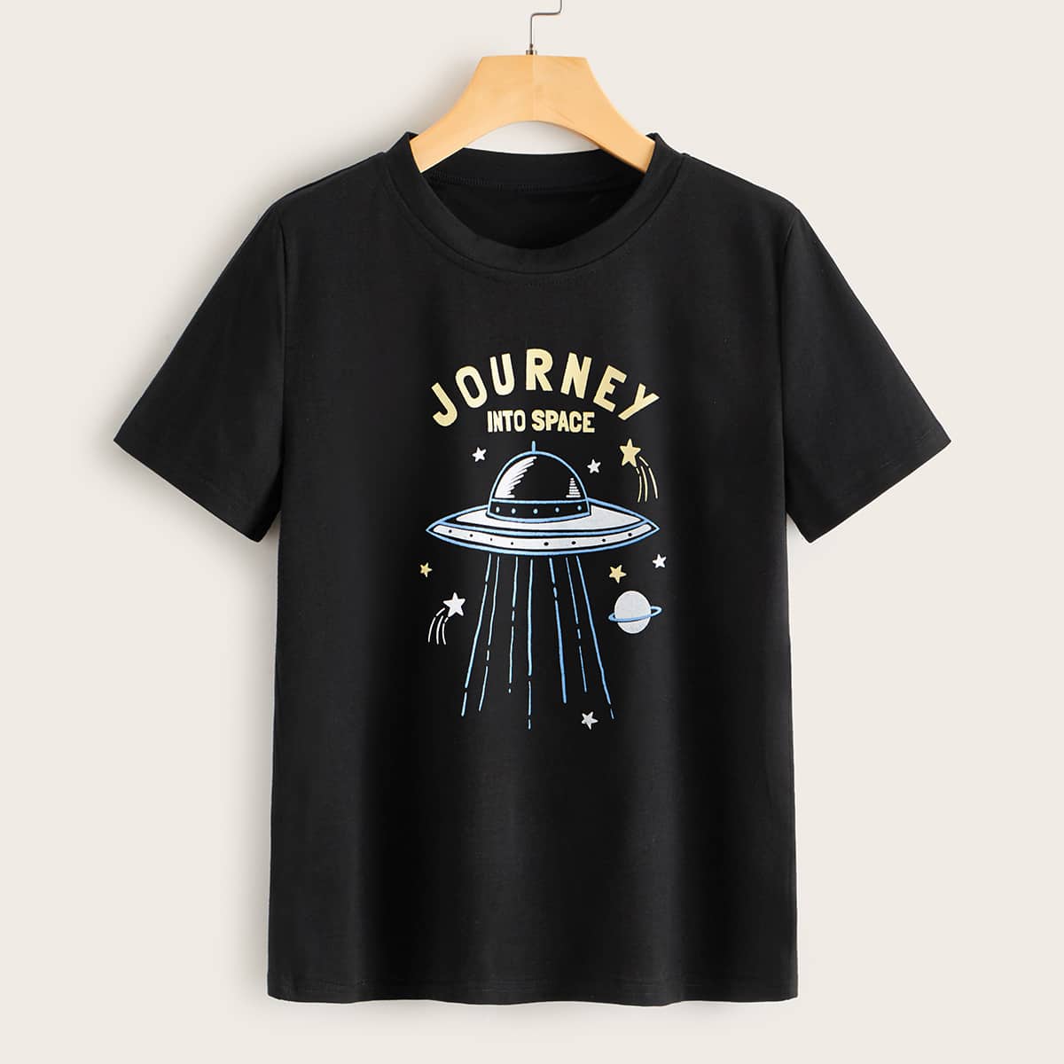 

Letter & Cartoon Graphic Short Sleeve Tee, Black