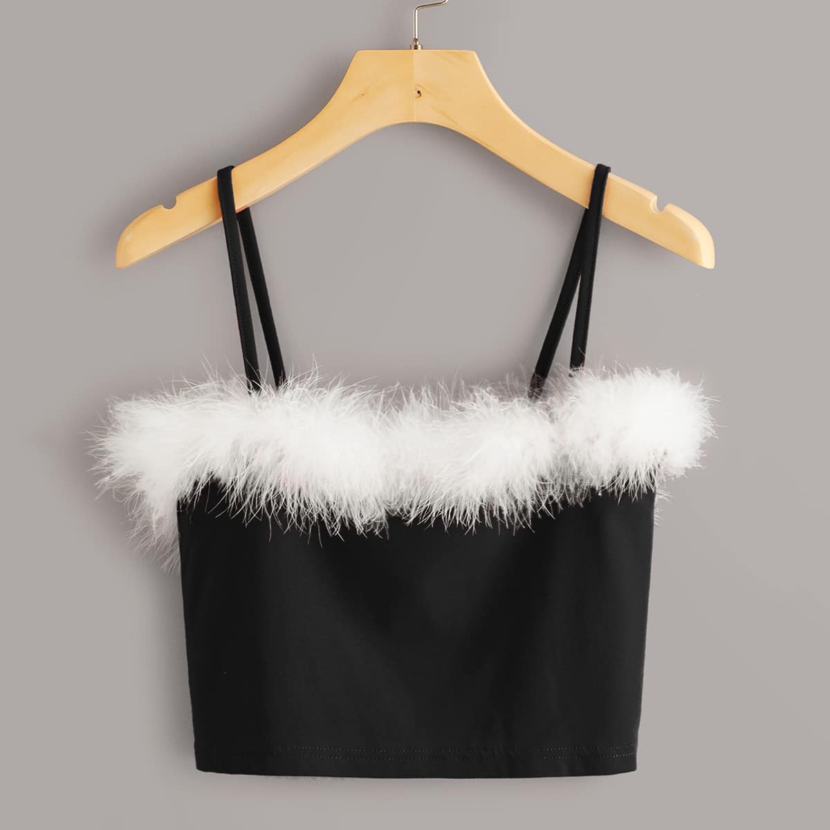 

Contrast Faux Fur Cami Top, Black
