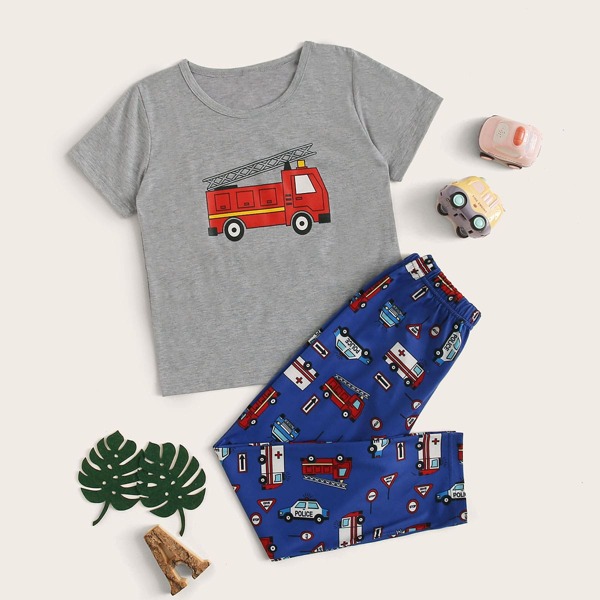 

Boys Cartoon Car Print PJ Set, Multicolor