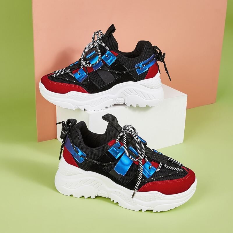 

Buckle Decor Colorblock Chunky Sneakers, Multicolor