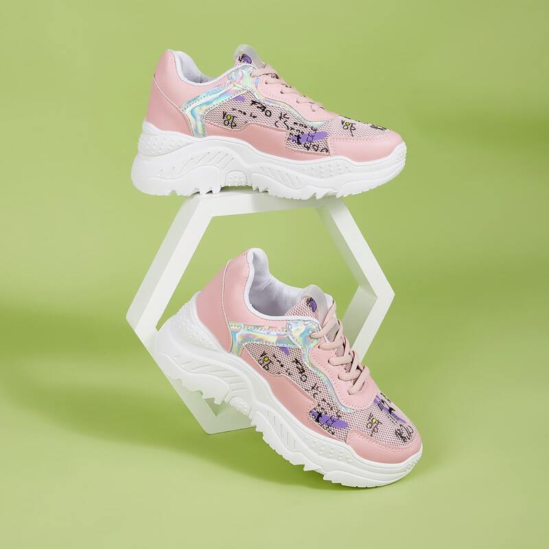 

Graffiti Pattern Lace-up Front Chunky Trainers, Pink
