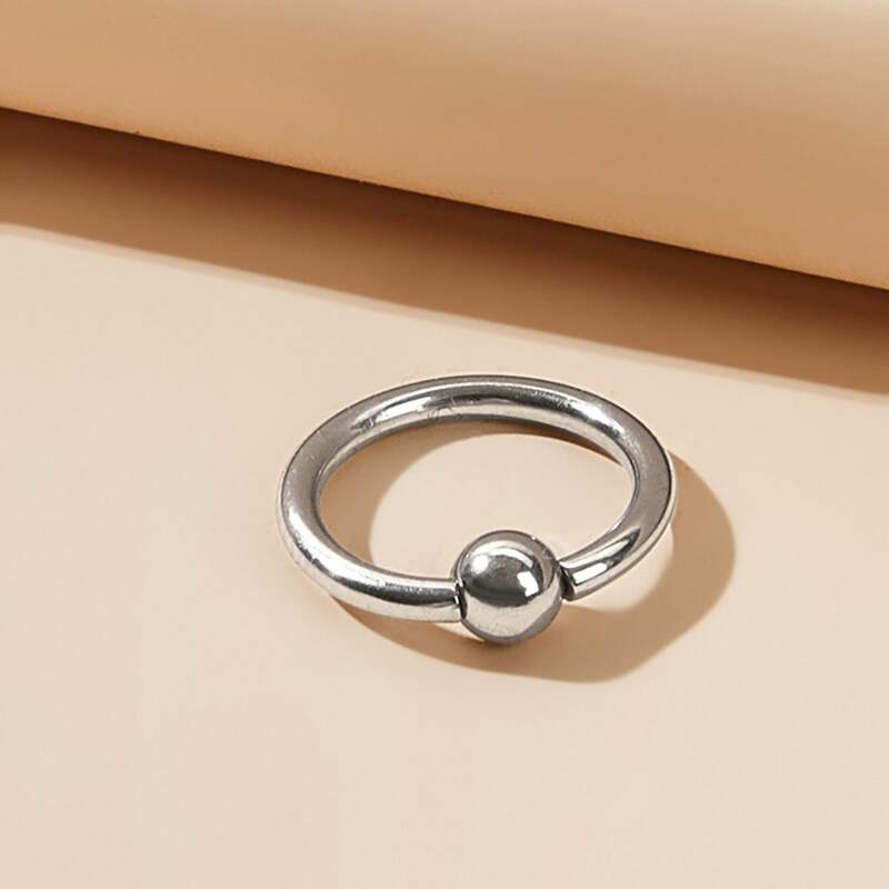 

1pc Ball Design Round Umbilical Ring, Silver