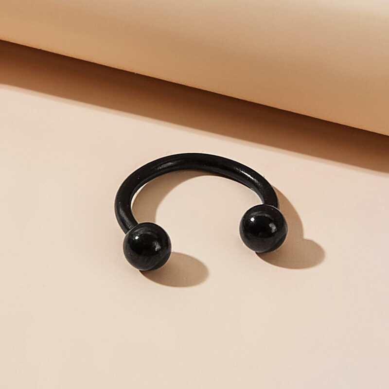 

1pc Ball Design Semicircle Umbilical Ring, Black