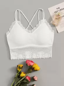 Floral Lace Crisscross Bralette Lingerie - White - View 1