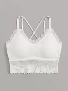 Floral Lace Crisscross Bralette Lingerie - White - View 3