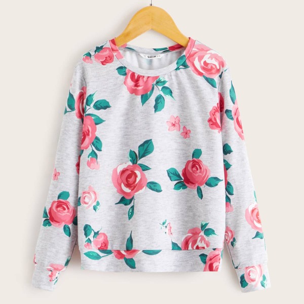 

Girls Floral Print Pullover, Multicolor