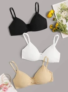 3pack Solid Adjustable Strap Bra - Multicolor - View 1