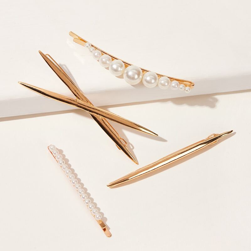

4pcs Pearl Decor Hair Clip, Gold