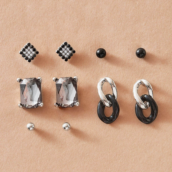 

5pairs Gemstone & Link Decor Earrings, Multicolor