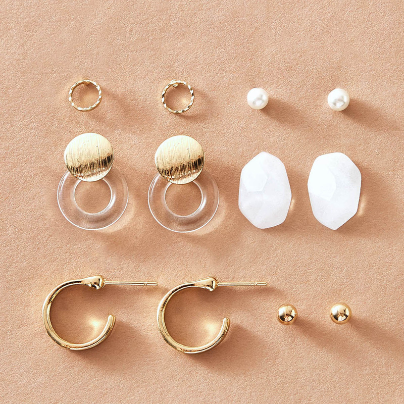 

6pairs Faux Pearl & Geometric Decor Earrings, Multicolor
