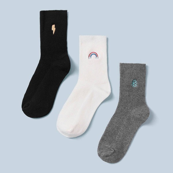 

3pairs Rainbow & Lightning Pattern Socks, Multicolor