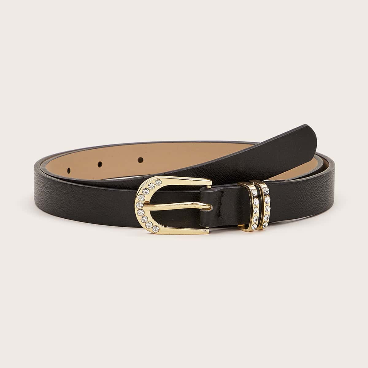 

Rhinestone Engraved Buckle Belt, Black