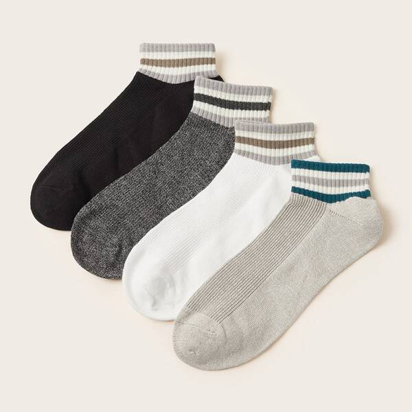 

4pairs Men Striped Pattern Socks, Multicolor