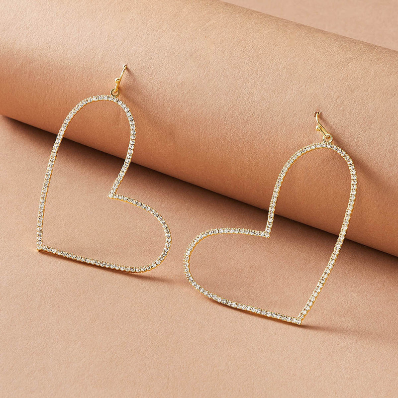 

1pair Rhinestone Engraved Heart Drop Earrings, Silver