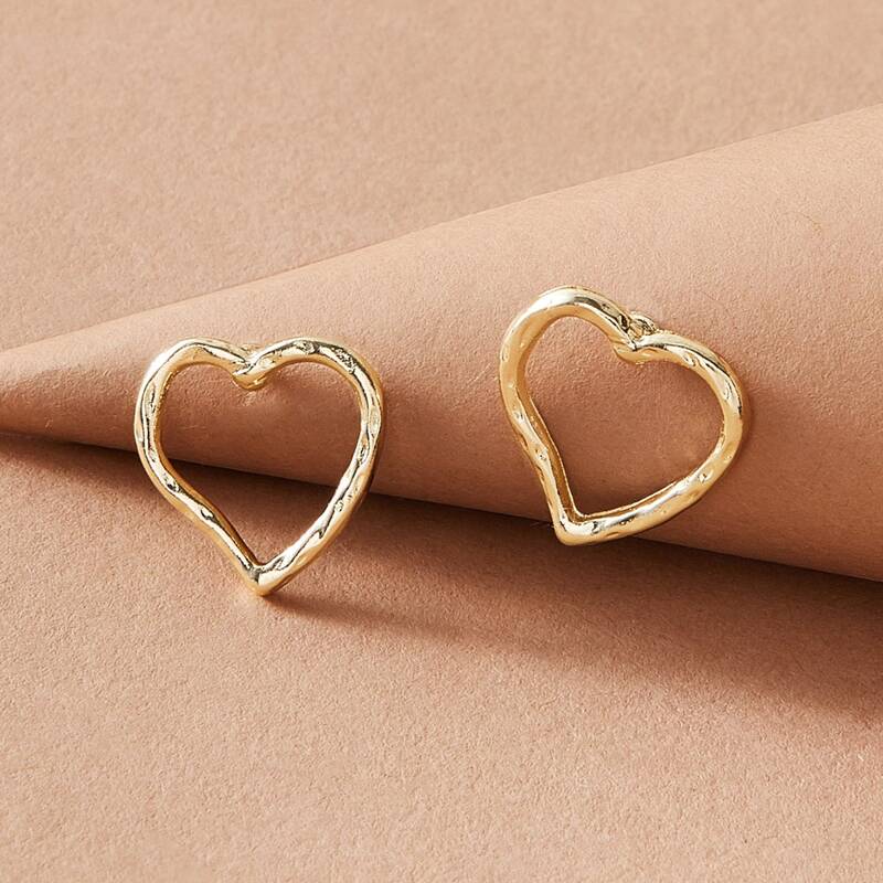

1pair Heart Shaped Stud Earrings, Gold