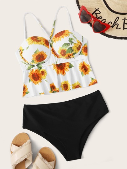 Sunflower Random Print Underwire Tankini