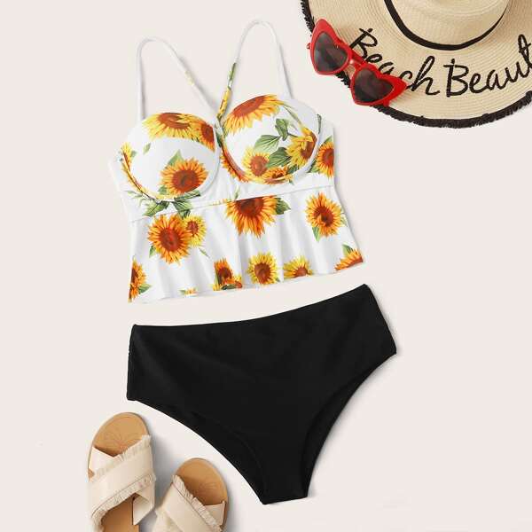 

Sunflower Random Print Underwire Tankini, Multicolor