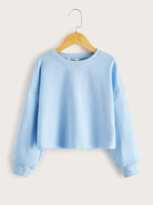 SHEIN 女孩落肩素色套頭衫 - 淺藍色 - 查看 1