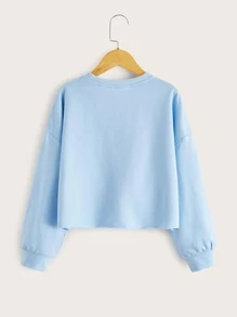 SHEIN 女孩落肩素色套頭衫 - 淺藍色 - 查看 2