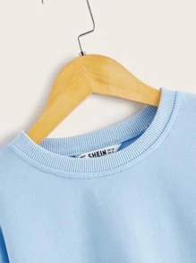 SHEIN 女孩落肩素色套頭衫 - 淺藍色 - 查看 4