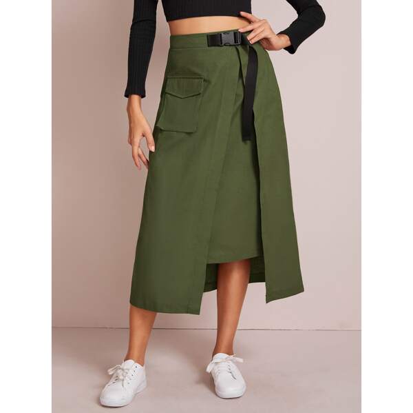 

Flap Pocket Buckle Utility Skirt, Army green