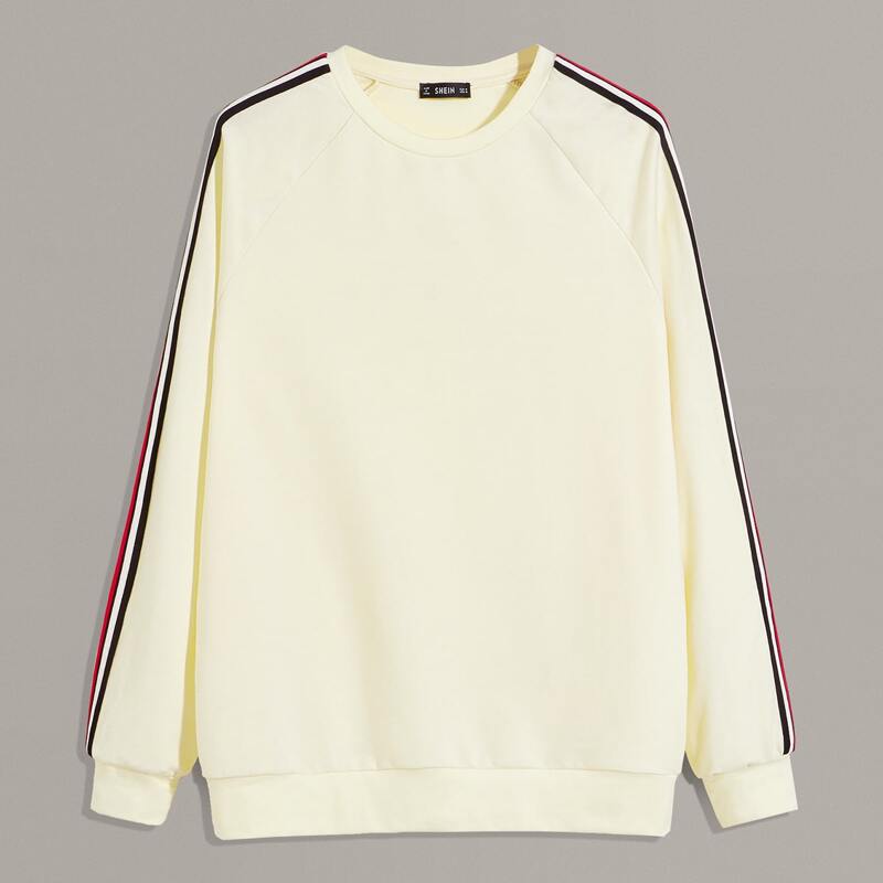 

Guys Contrast Striped Raglan Sleeve Pullover, Beige
