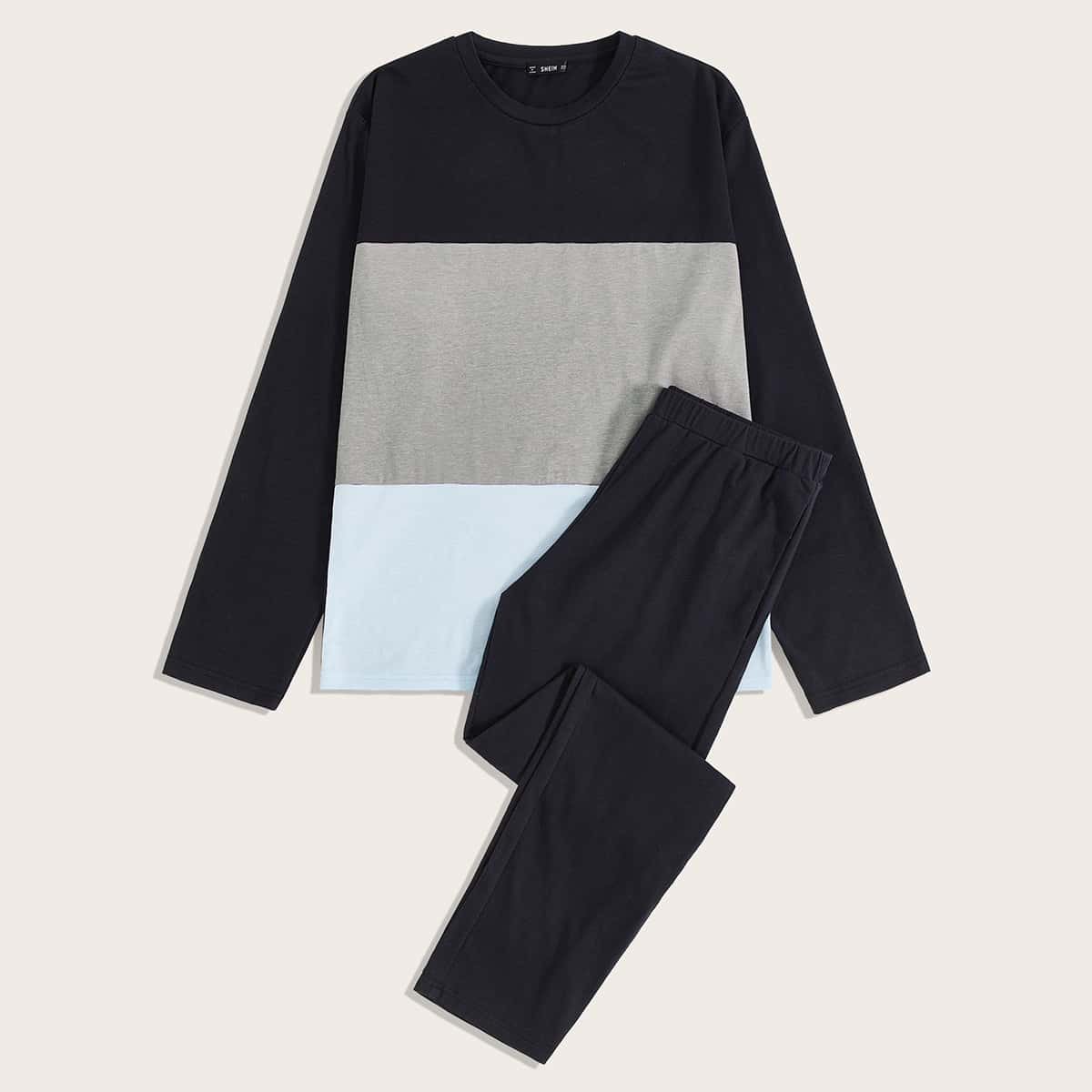 

Guys Color Block Tee & Pants PJ Set, Multicolor