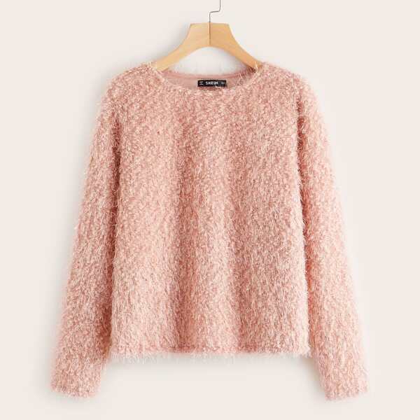 

Solid Fuzzy Sweater, Pastel coral pink
