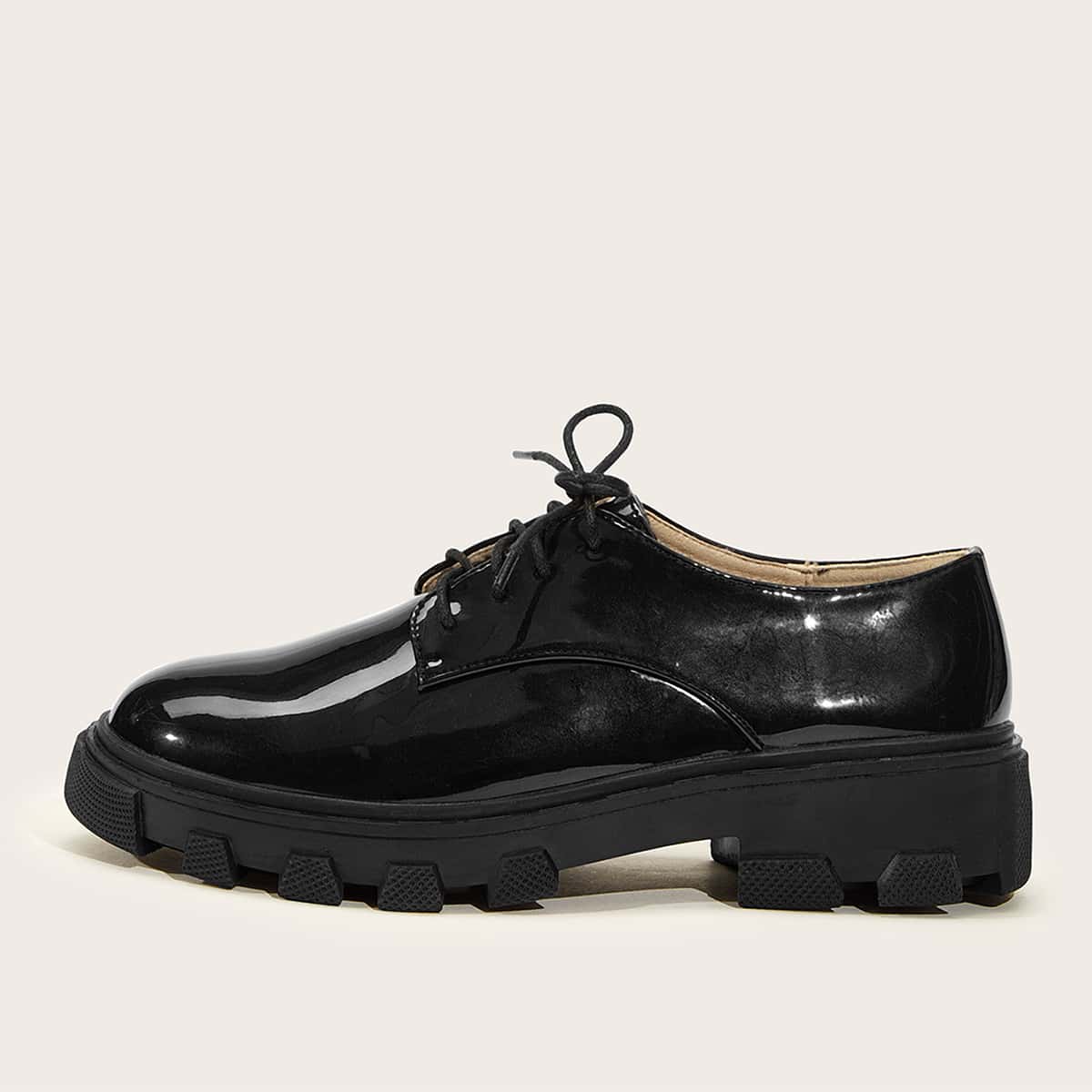 

Patent Lace-up Front Flats, Black