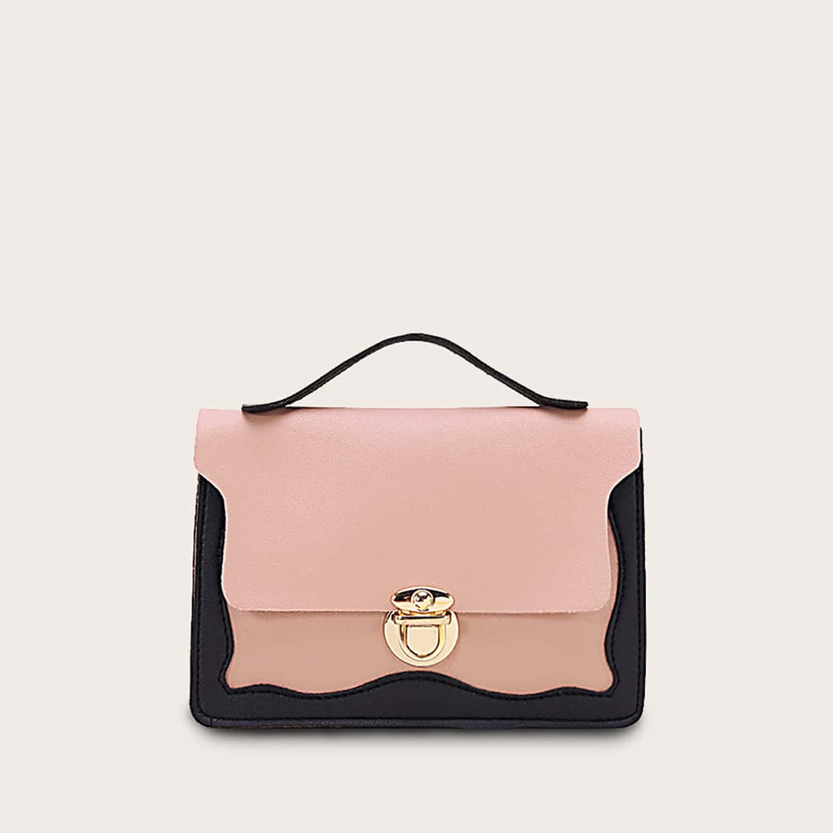 

Push Lock Color Block Satchel Bag, Multicolor