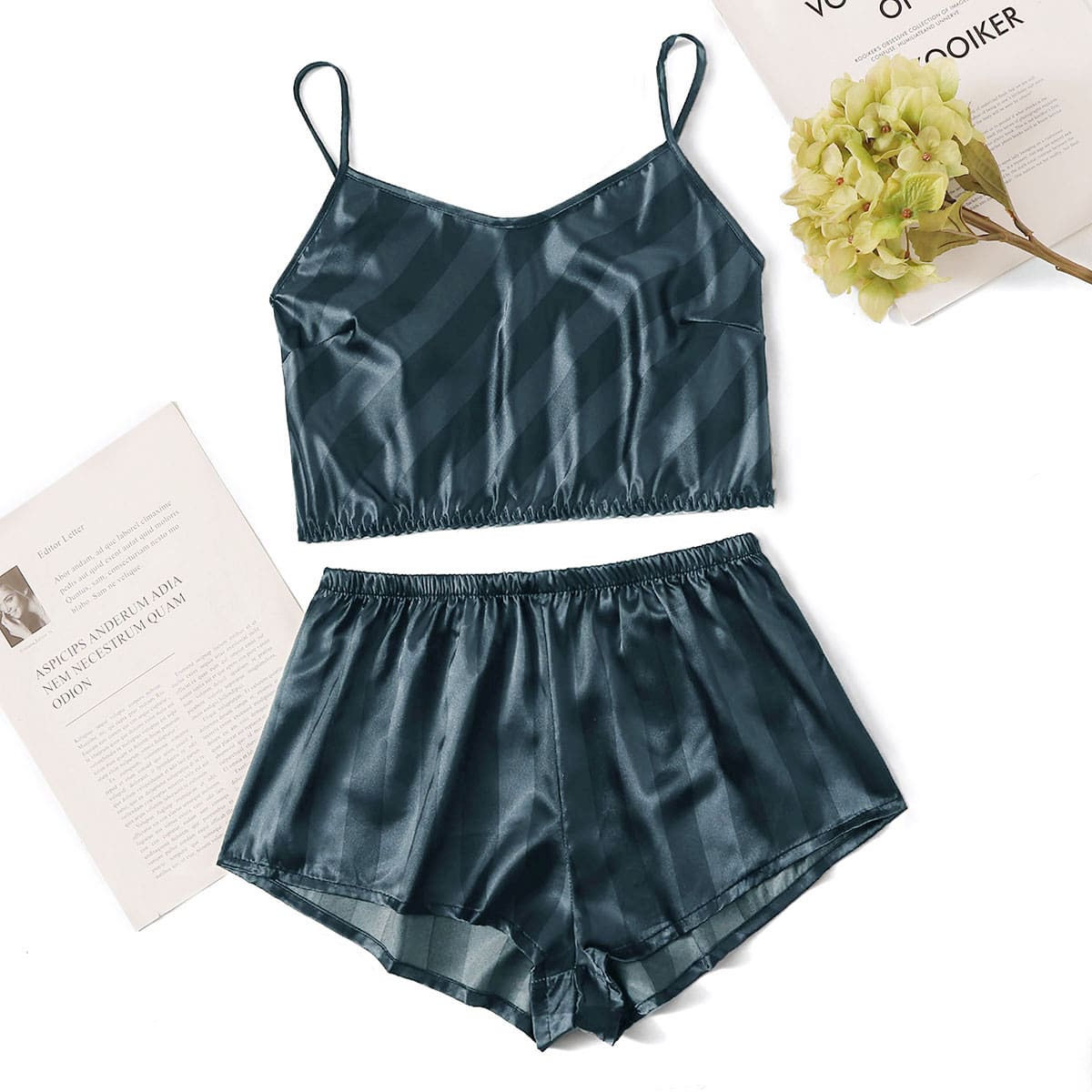 

Striped Satin Cami PJ Set, Navy
